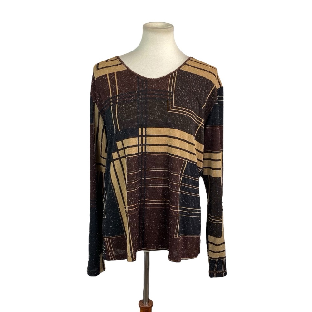 Woman’s Crossing Pointe geometric pattern long sleeve stretchy top size XL
